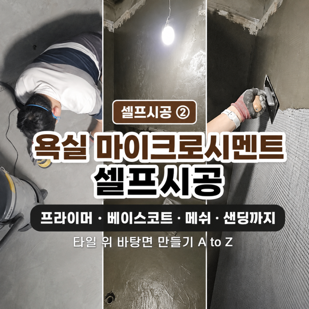 프라이머부터 베이스코트, 메쉬, 샌딩까지 타일 위 바탕면 만들기를 다루는 욕실 마이크로시멘트 셀프시공 2편 표지